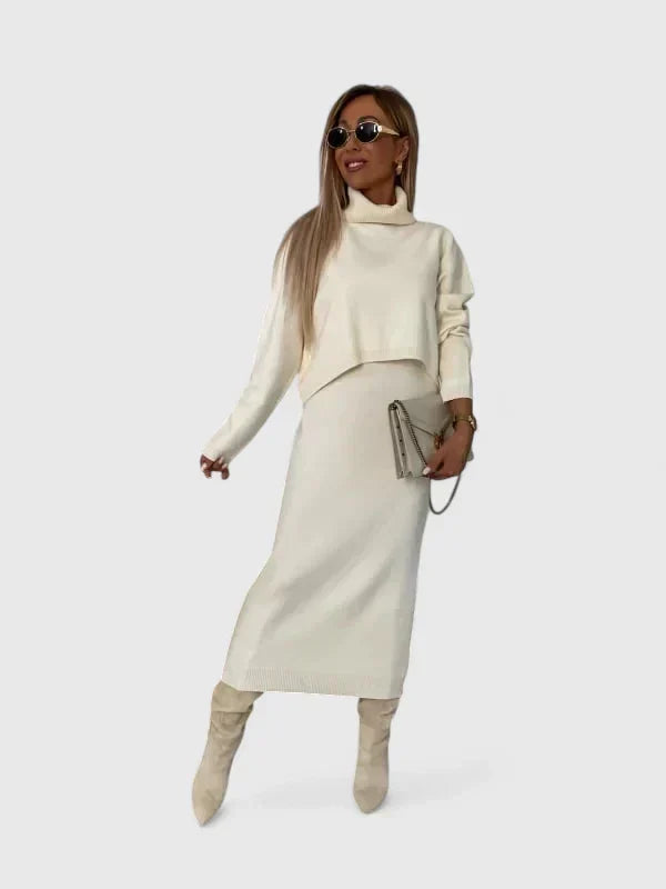 Chrystahl - Elegant Dress and Turtleneck Sweater Set