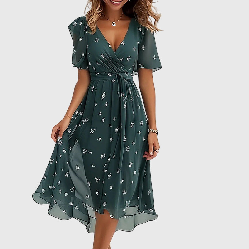 Catalina - Wrap-Style Flutter-Sleeve Midi Dress