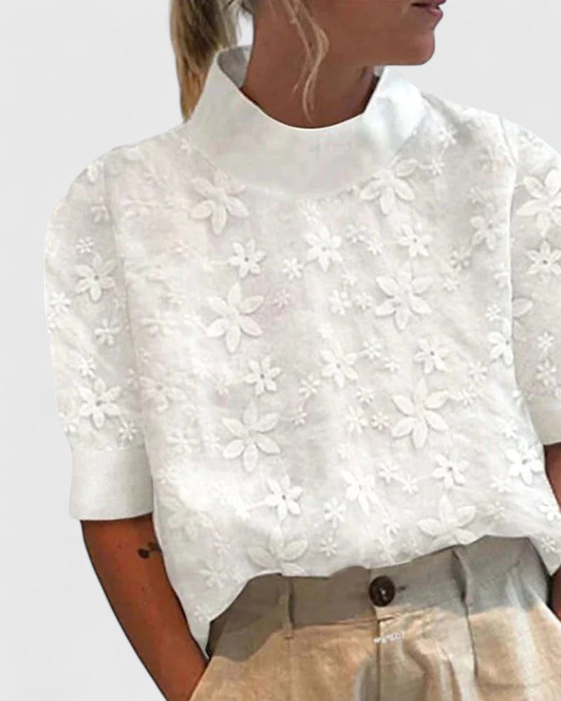 Amélie - Floral Embroidered High-Neck Blouse