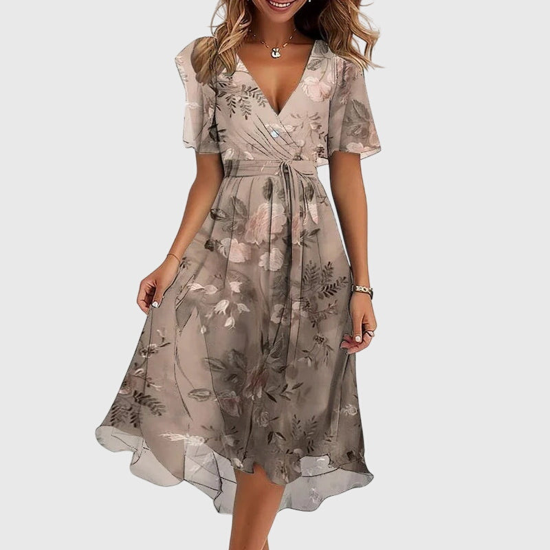 Catalina - Wrap-Style Flutter-Sleeve Midi Dress