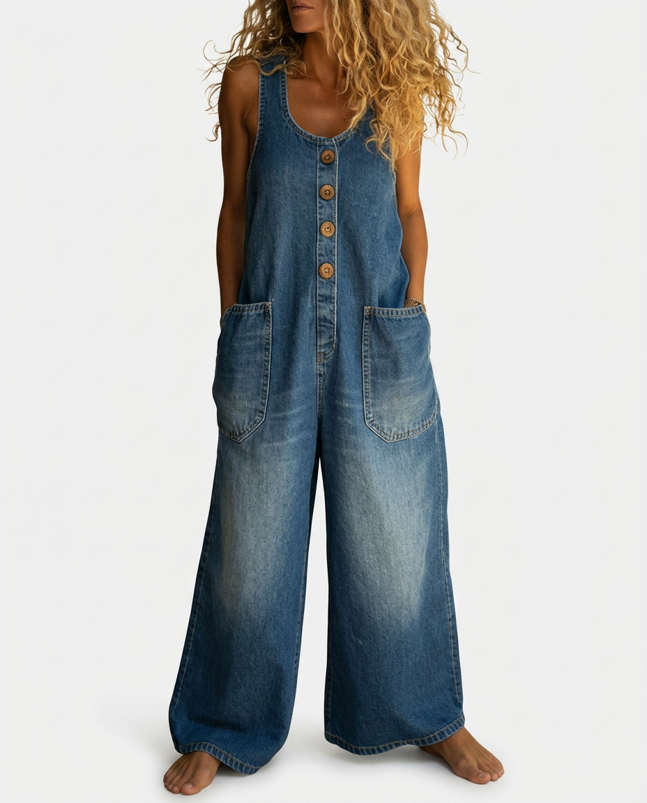 Lison vintage washed denim dungarees with wide legs