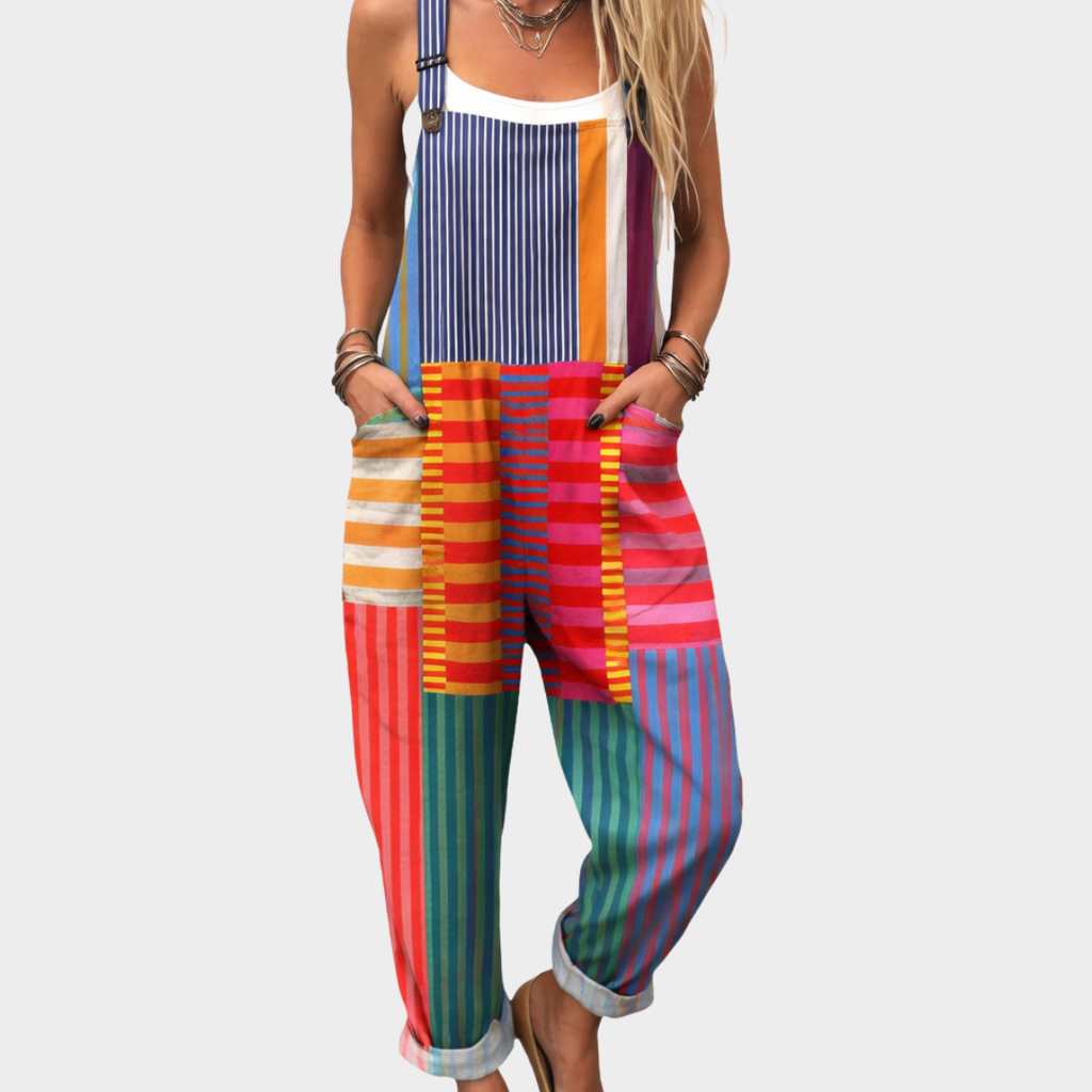 Manon colorful artistic vertical stripe print loose overalls