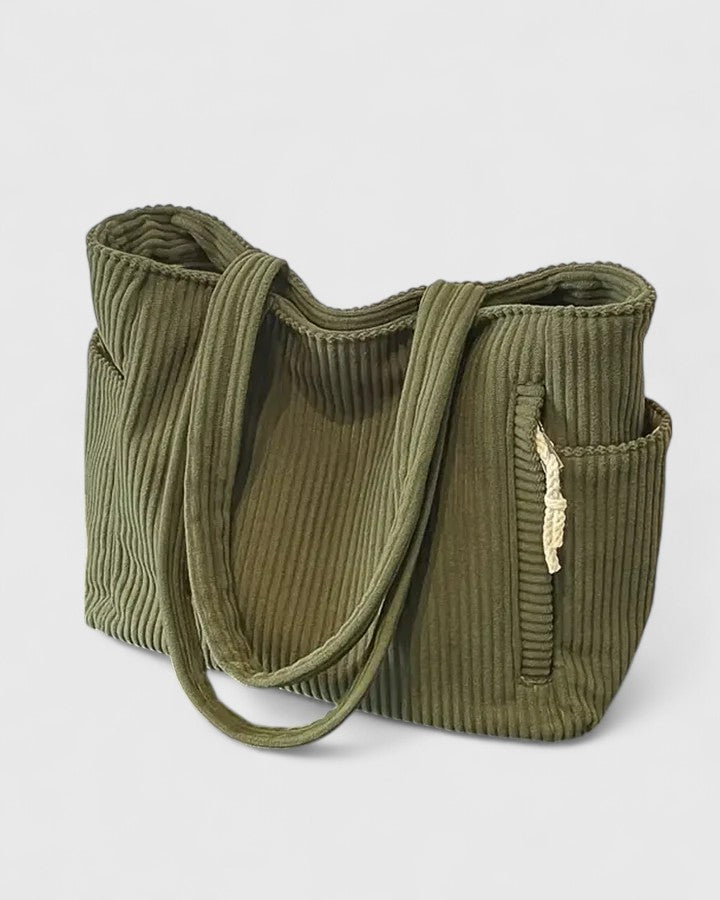 Lea - Luxurious Ribbed Tote Bag with Drawstring Details