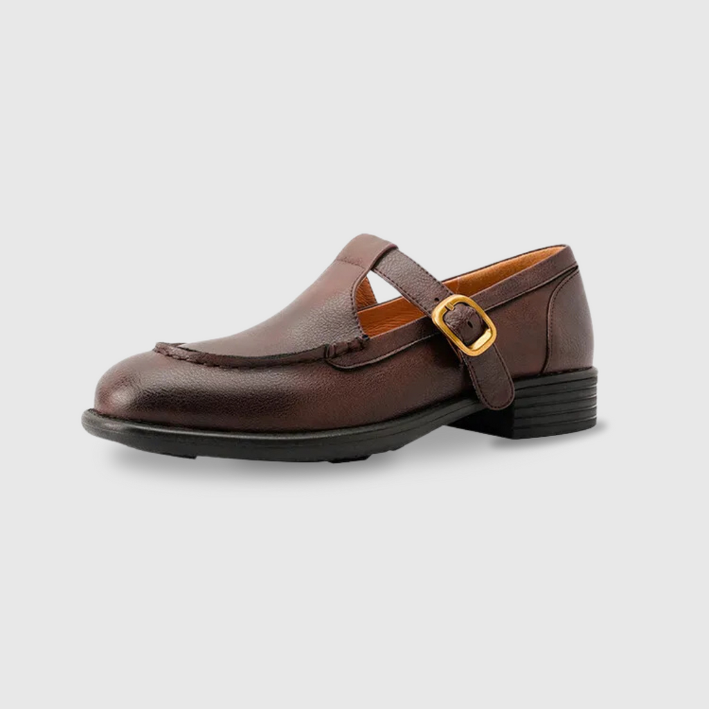 Léa - Round-Toe Retro Stitched Leather Flats