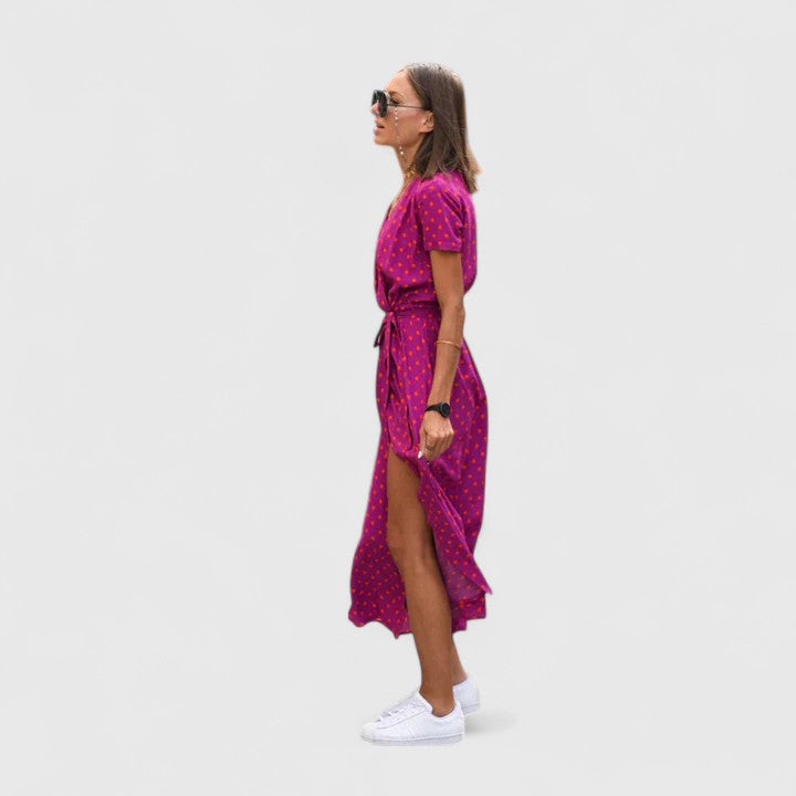 Colette - Wrap-Style Side-Slit Midi Dress