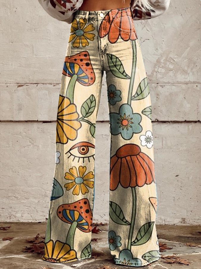 Giada soft wild pattern boho wide-leg pants for women
