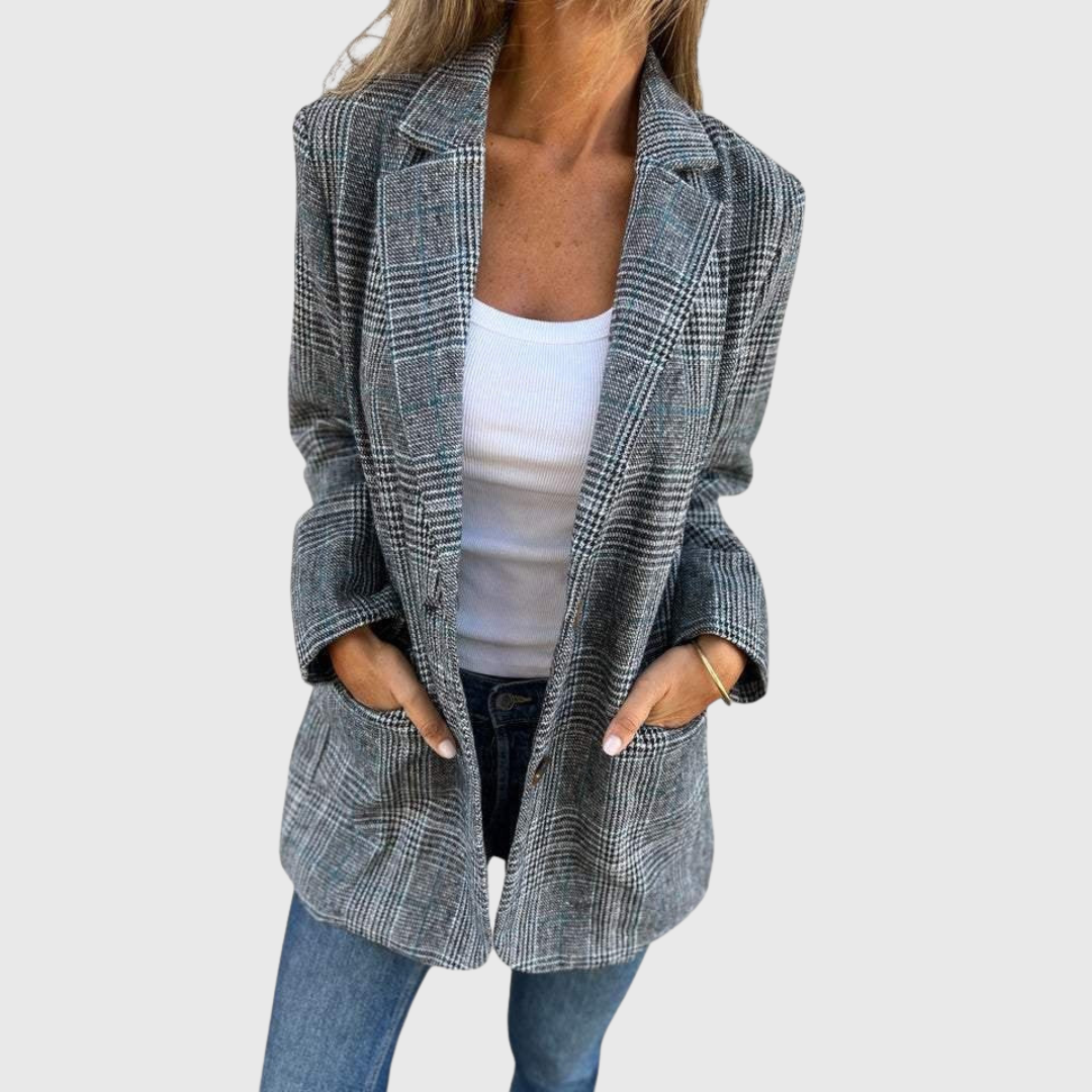 Soralyetta plaid cozy winter blazer with practical side pockets
