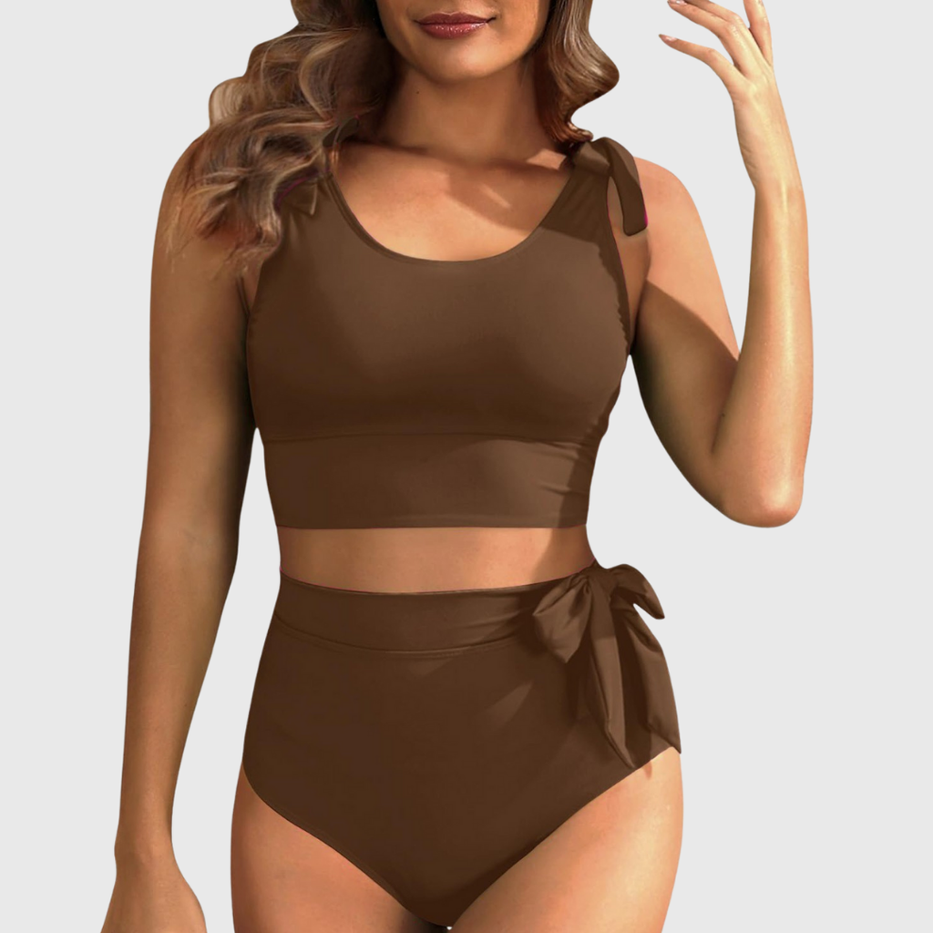 Auriane high-waisted two-piece swimsuit with crop top and side tie details