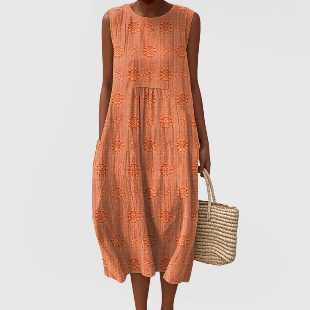Teresa | Embroidered Sleeveless Pocket Dress