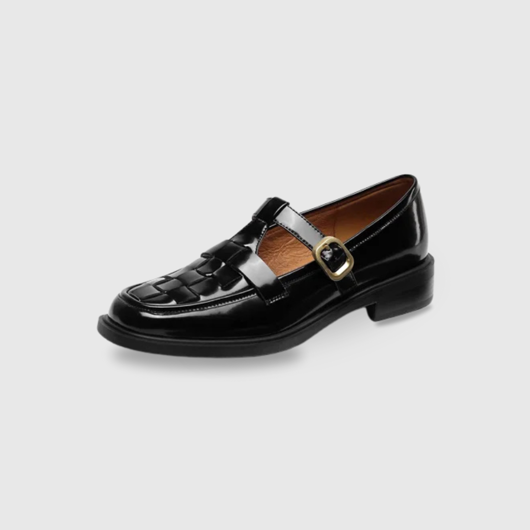 Claudine - Woven Texture Retro Strap Ballerina Flats