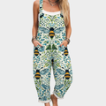 Maelys light cream overalls with symmetrical bee foliage print