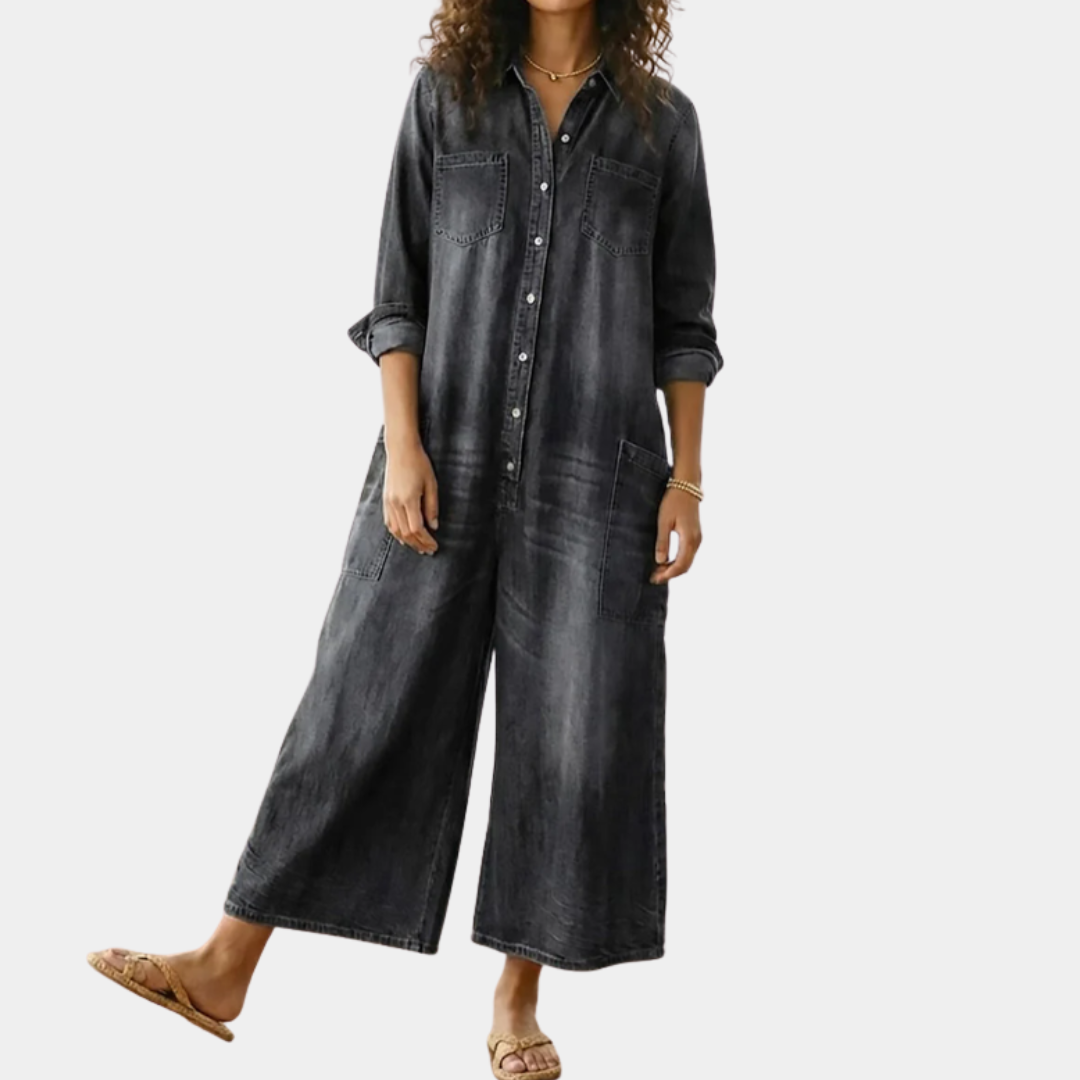 Anais - Vintage Button-Up Denim Jumpsuit