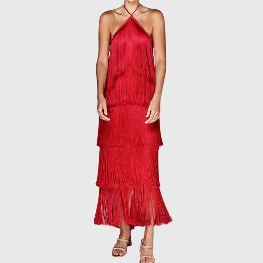 Saddie Halter Fringe Party Dress