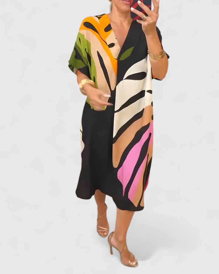 Delphine - Palm Leaf Print Midi Dress