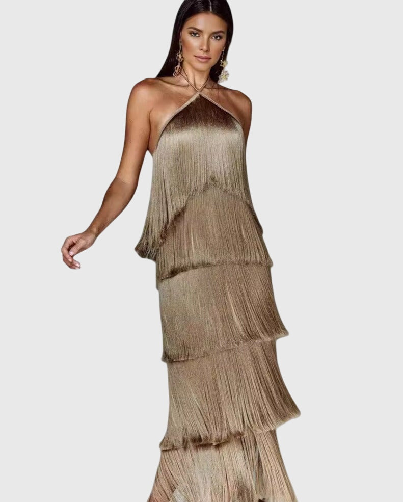 Saddie Halter Fringe Party Dress