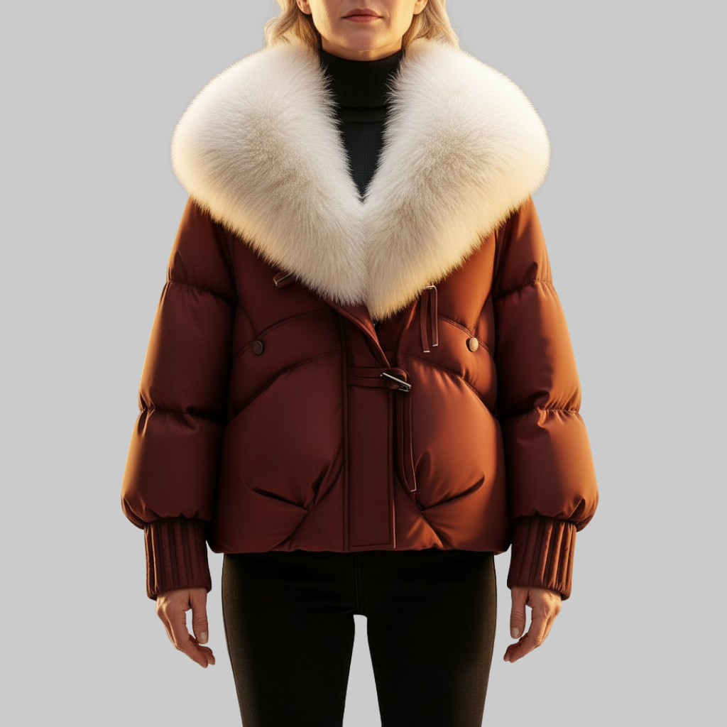 Daisy elegant coat with plush statement collar and tie belt