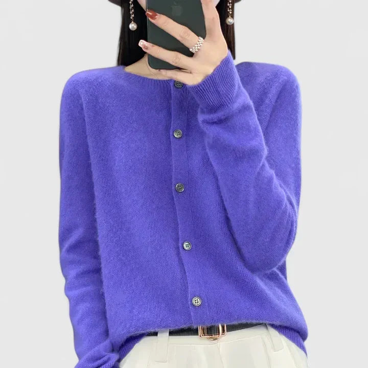 Lyxandria - One-Button Classic Crewneck Cardigan