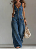 Octavie - Loose Wide-Leg Denim Jumpsuit