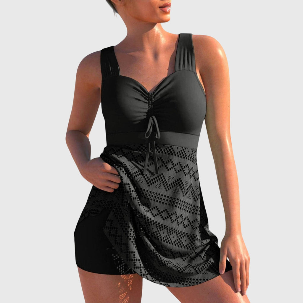 Judith two-piece swimsuit featuring a flattering draped skirt overlay