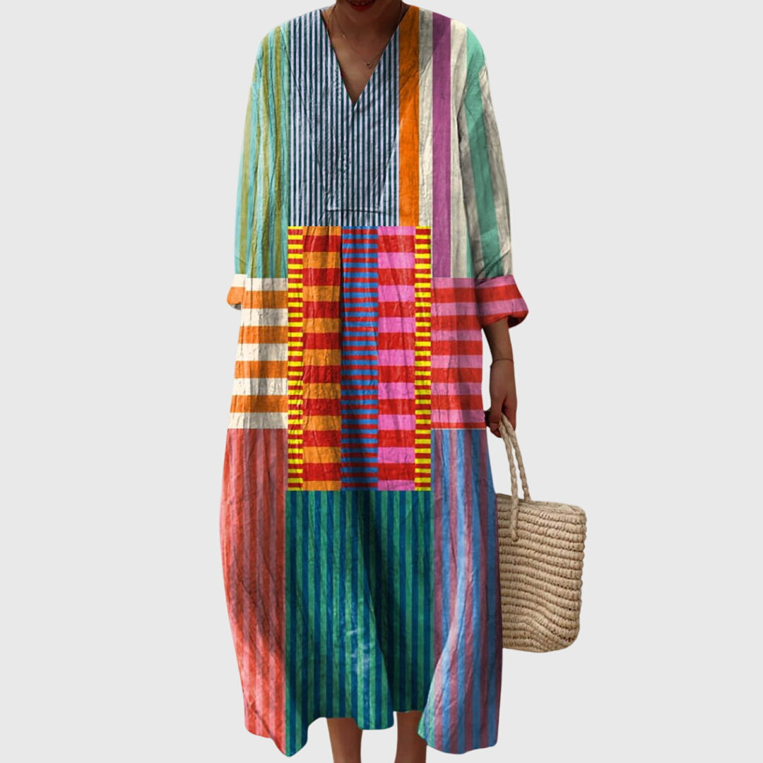 Stephanie Geometric Art Print Dress featuring bold artistic pattern print