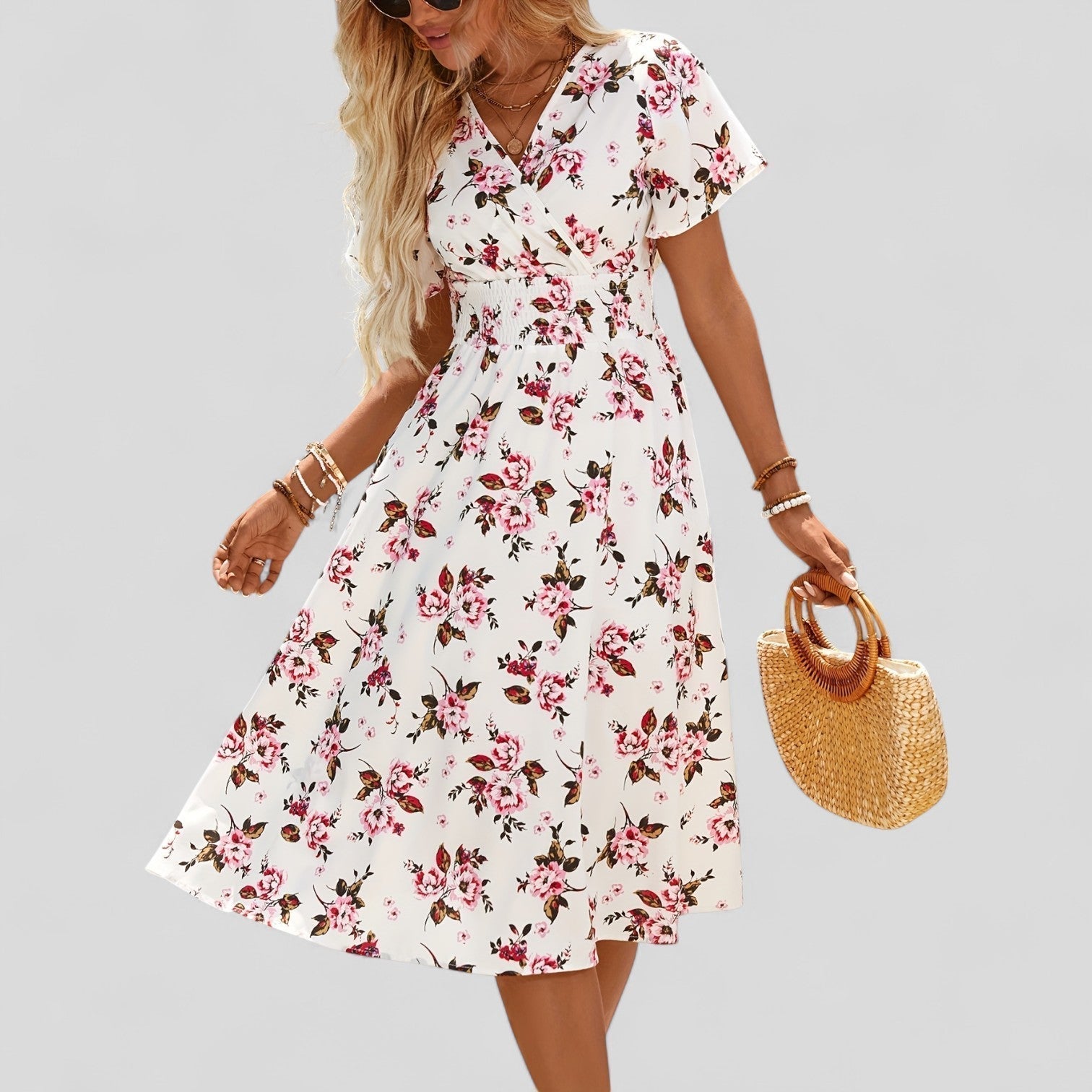 Lisette - Wrap-Look Summer A-Line Midi Dress