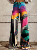 Emilia organic print wide-leg boho pants with elastic waist