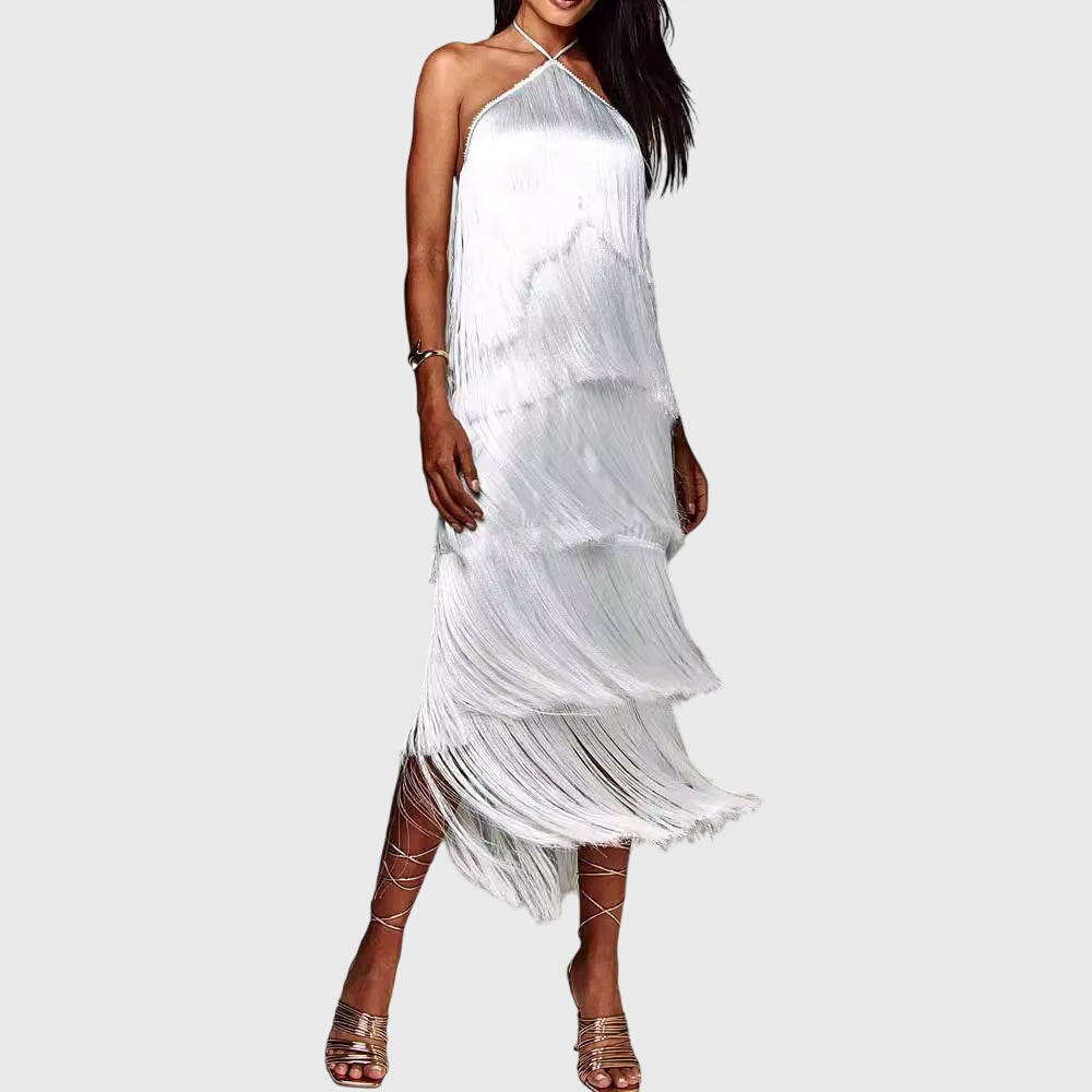 Saddie Halter Fringe Party Dress