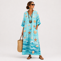 Lucia long turquoise and navy blue caftan dress