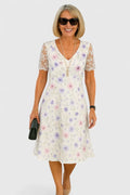 Brislyn Lace-Sleeve Midi Dress with sheer delicate lace sleeve details