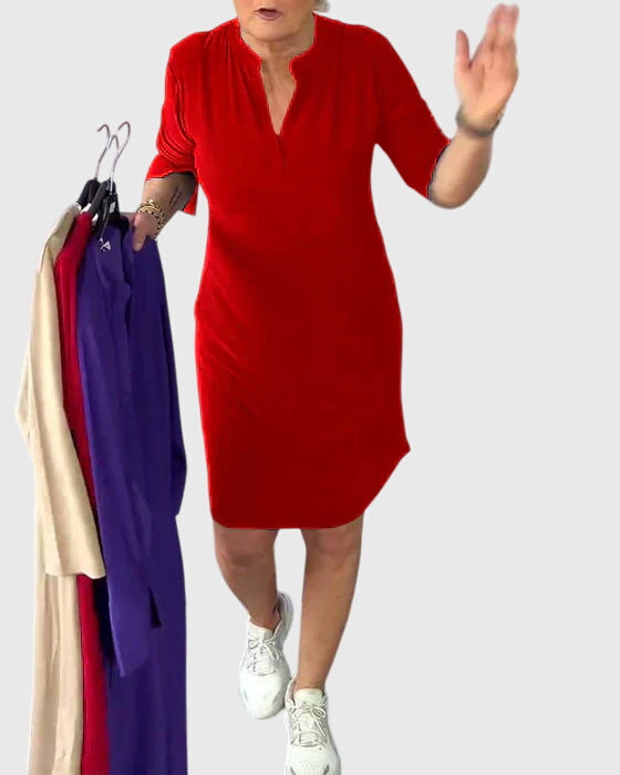 Caroline | Plain V-Neck Everyday Dress