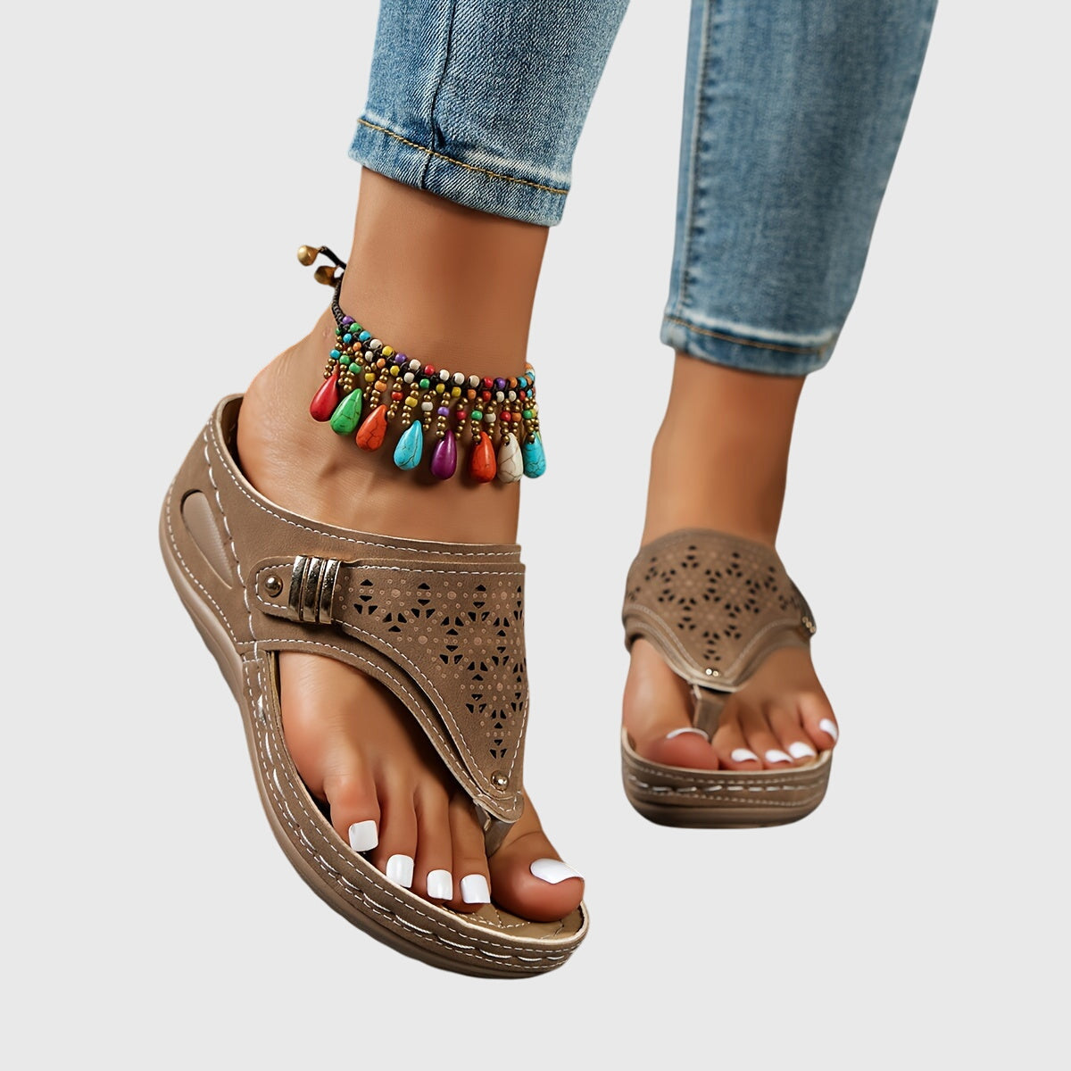 Livia open toe striped comfort thong sandals