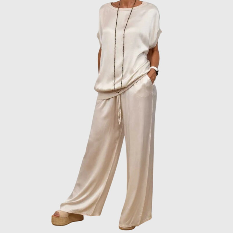 Kayla women elegant two-piece set with loose shirt and wide-leg trousers
