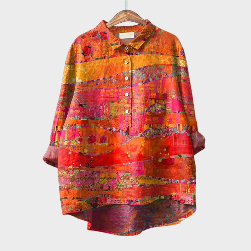 Catherine ruffled elegant summer blouse with artistic pattern