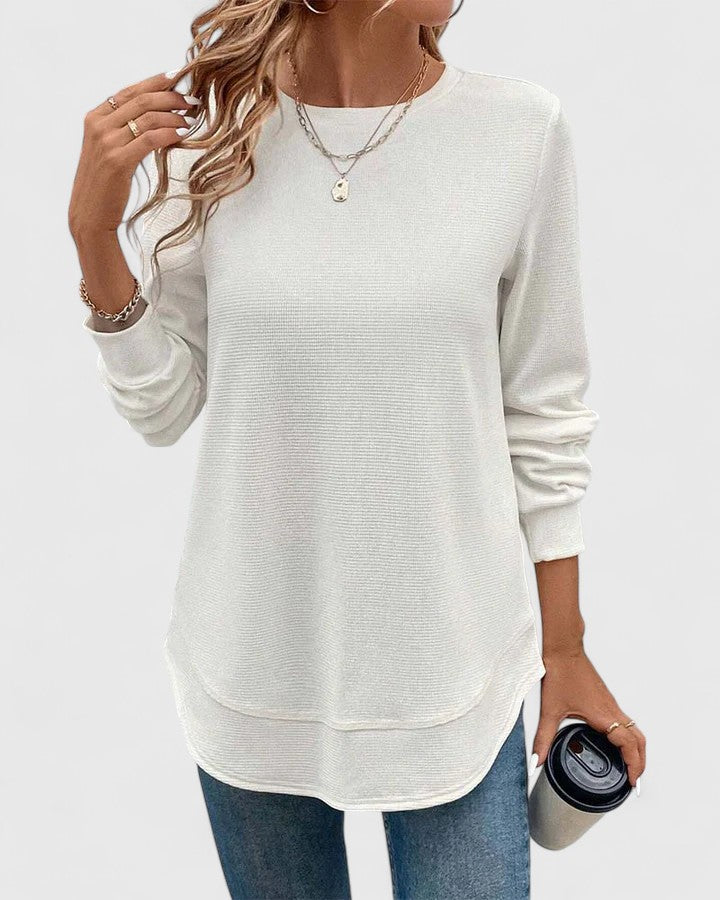 Celine - Elegant Crew Neck Long Sleeve Top