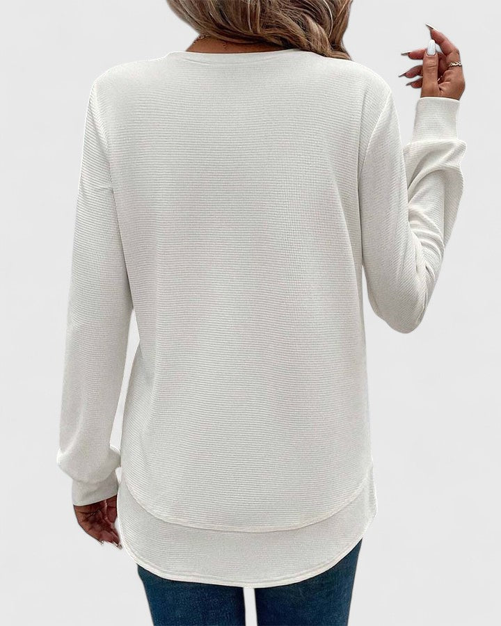 Celine - Elegant Crew Neck Long Sleeve Top