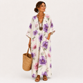 Ines loose white caftan dress with delicate floral print