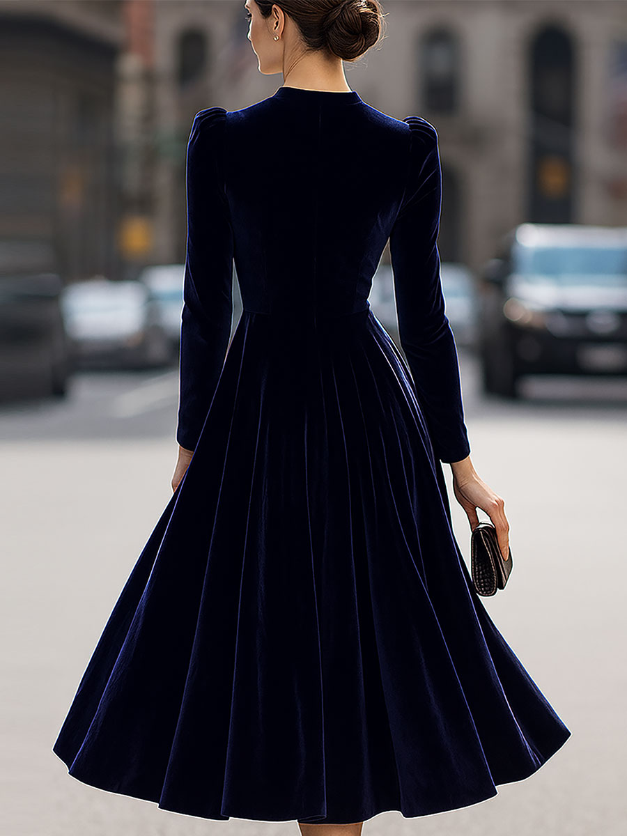 Elissa | Navy Blue Long Sleeve Midi Dress