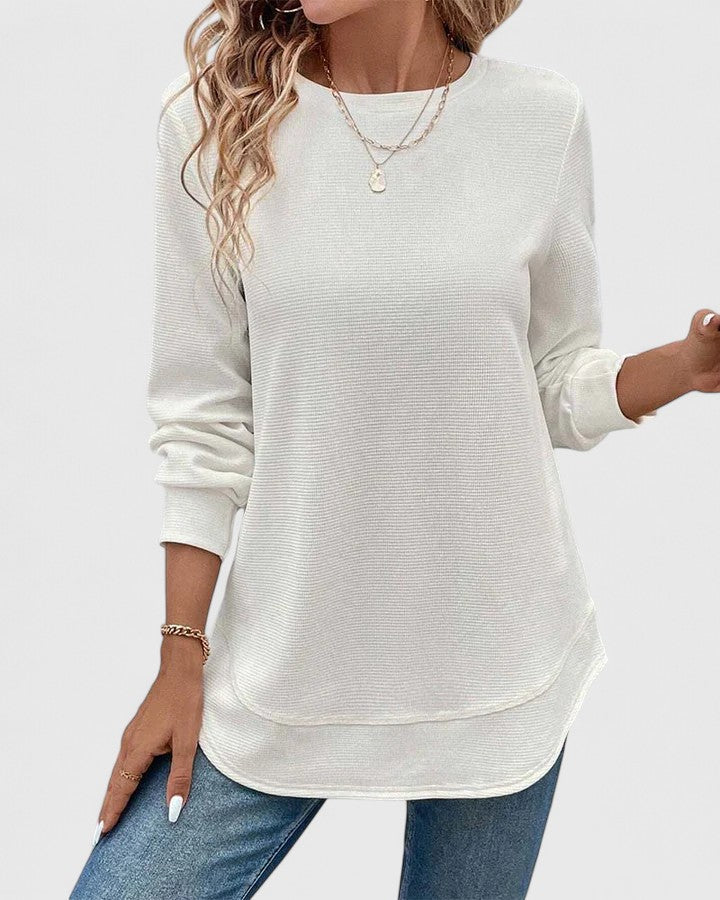 Celine - Elegant Crew Neck Long Sleeve Top