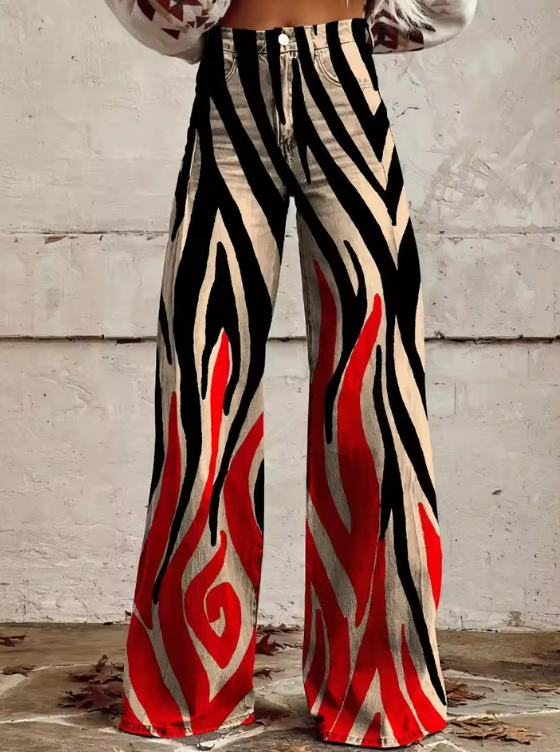 Fabiana boho printed wide-leg pants with high elastic waist