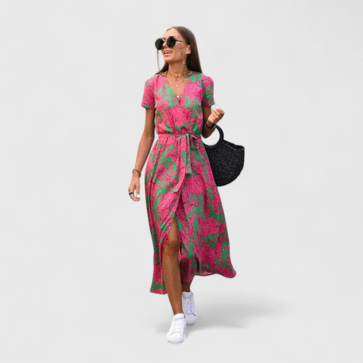 Colette - Wrap-Style Side-Slit Midi Dress