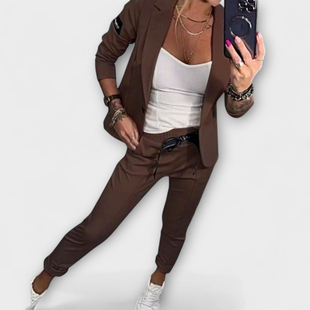 Vionne elegant top, jacket, and trousers three-piece set