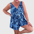 Camille Rose elegant V-neck swimdress with integrated one-piece suit