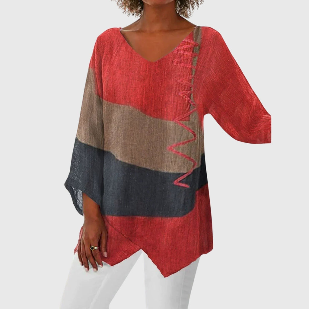 Emmanuelle flattering v neck artistic print top