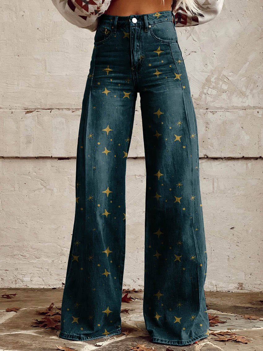 Celeste free pattern bohemian wide-leg pants with high waistband