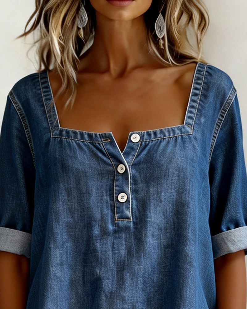 Marceline - Square Neck Denim Shirt