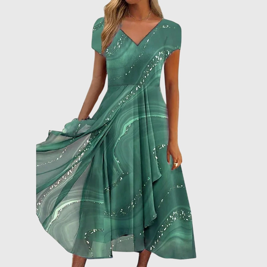 Aubrielle - Flowy Swirl Midi Dress