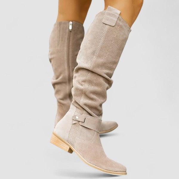 Elise suede western boots with stacked block heel and soft upper