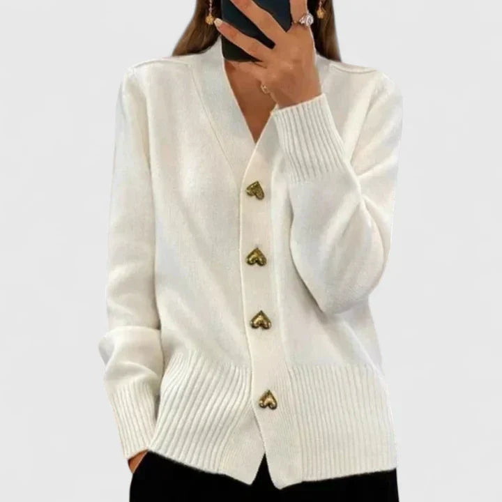 Lillyanne - Heart-Button Soft Fall Cardigan