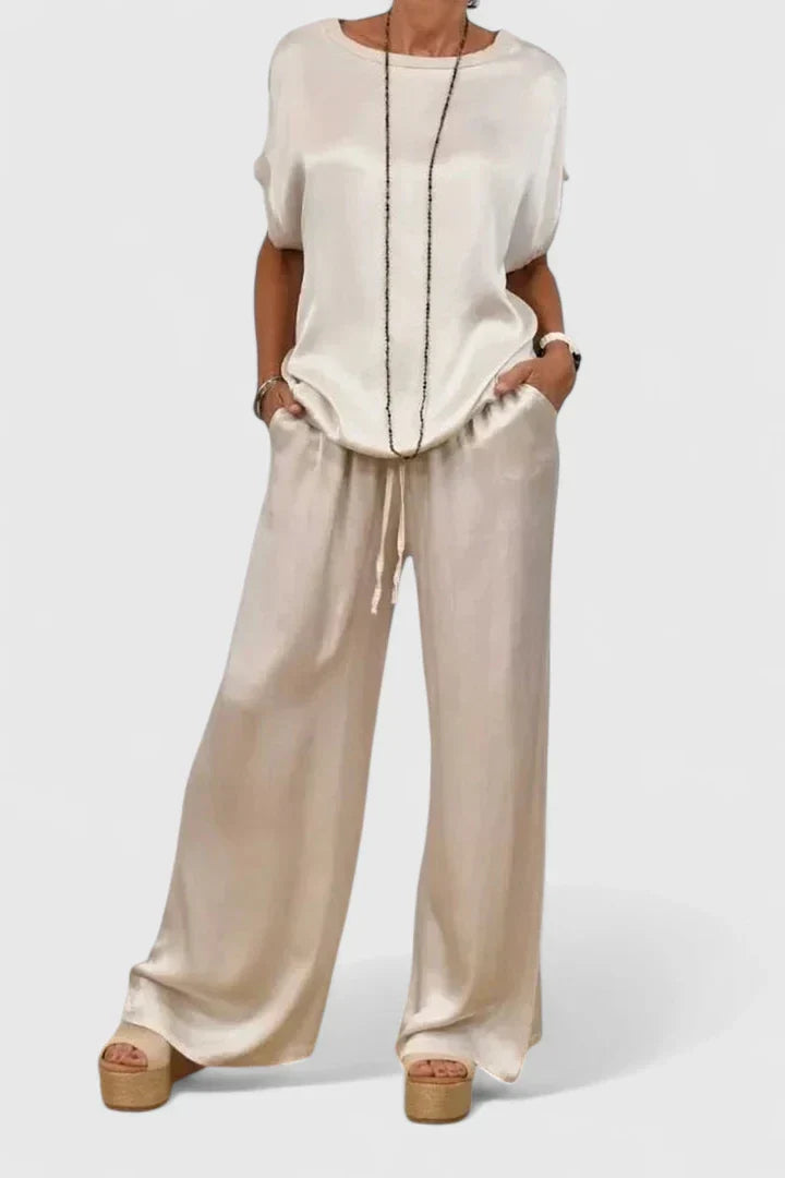Jaynizza elegant flowy top and palazzo trousers two-piece set