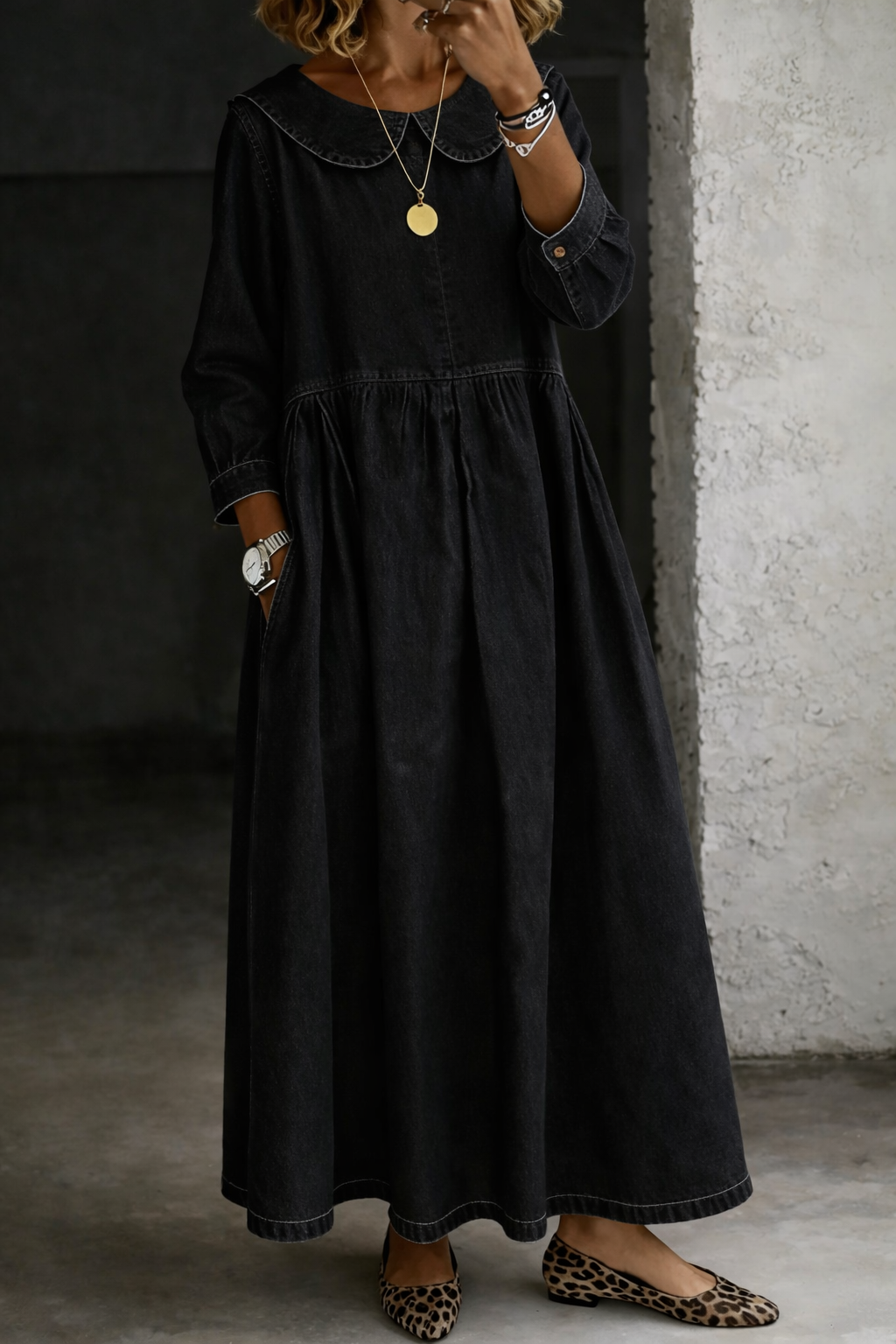 Manon - Peter Pan Collar Denim Dress